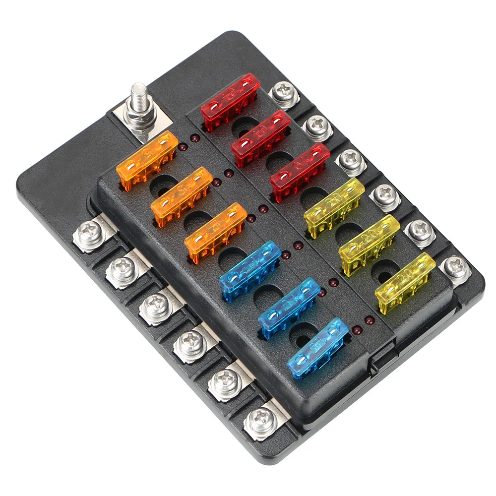 6 Ways 12 Ways Blade Fuse Block Fuse Box Holder For Auto Car Boat Marine 32V 100A M5 Stud With LED Indicator Light