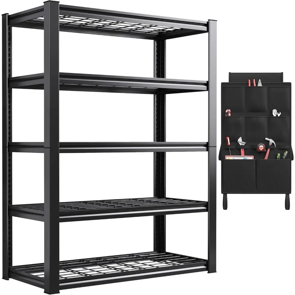 Garage Shelving Heavy Duty, Storage Shelves with Tool Bags, Adjustable Garage Shelving 2000 LBS for Garage, Basement