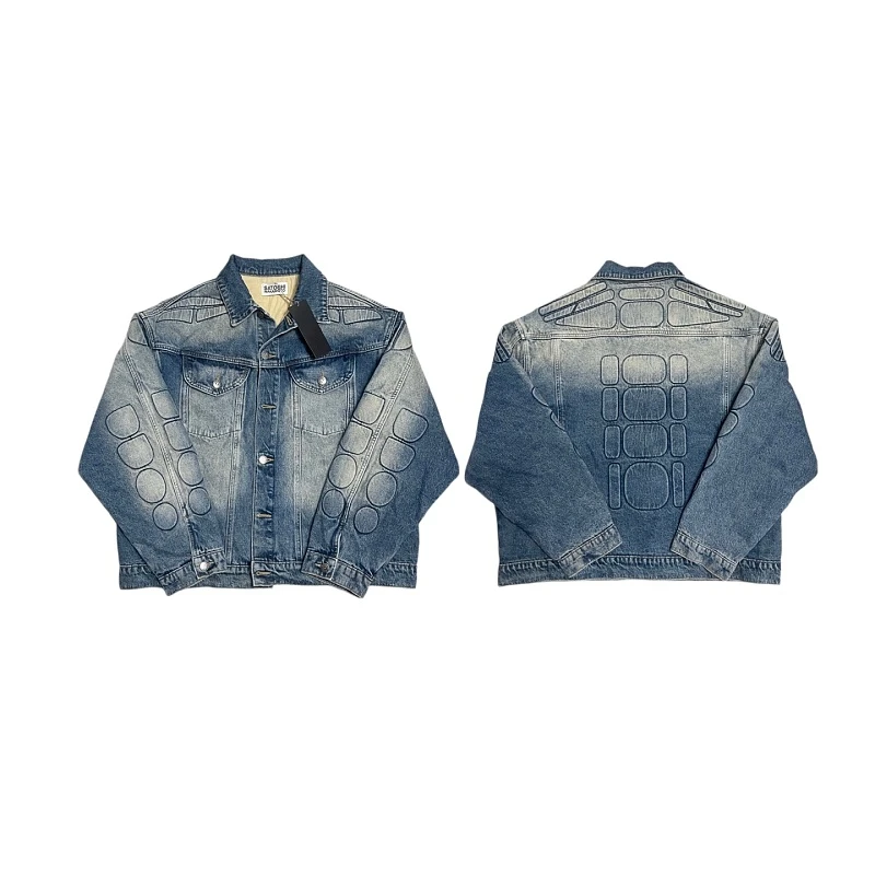 Satoshi Denim Jacket Washed Blue Armor Stitch Oversize Unisex Vintage Streetwear Men Women Cowboy Coat
