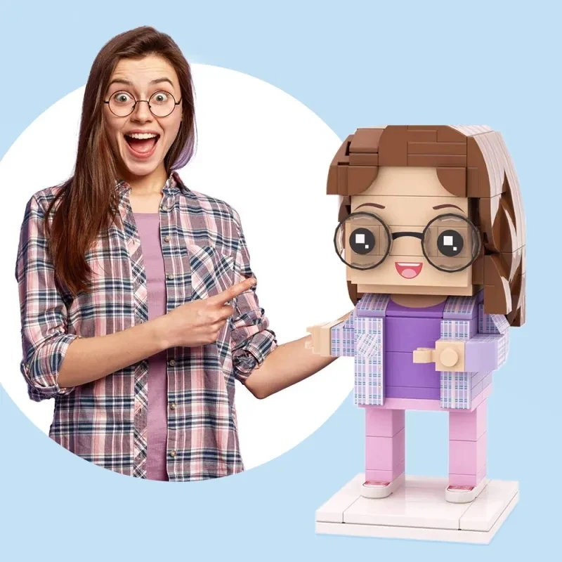 

Full Body Customizable 1 Person Custom Brick Figures Small Particle Block Toy Women's Plaid Shirt Brick Me Figures Valentine's