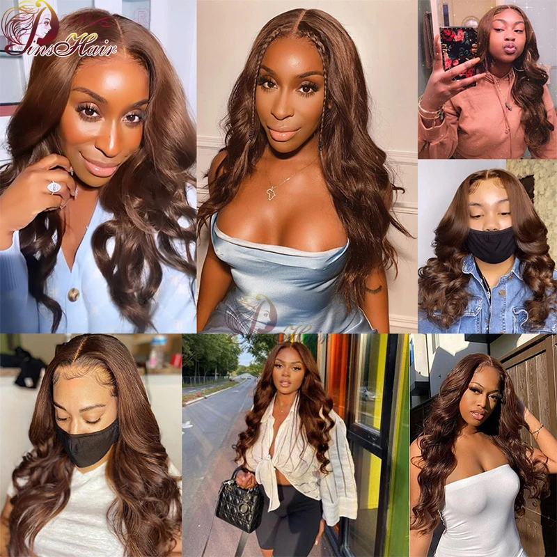 Chocolate Color Lace Front Human Hair Wigs Dark Brown 13X6 Body Wave Lace Front Wig for Women Pre-Plucked Remy Human Hair 180%