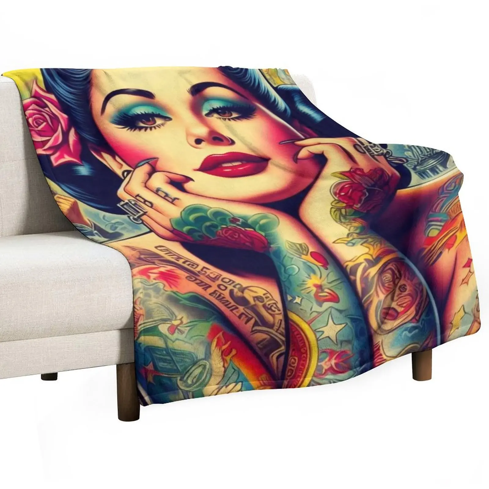 

Retro Pretty Tattoo Pin-up Throw Blanket Comforter heavy to sleep Designers For Baby Blankets