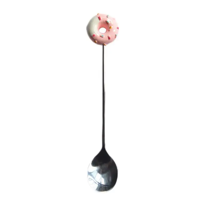 Cute Fork Spoon Cute Donut Shape Little Teaspoons Sliver Sugar Funny Spoons Baby Kids Tableware Dessert Spoon Dinner Forks For