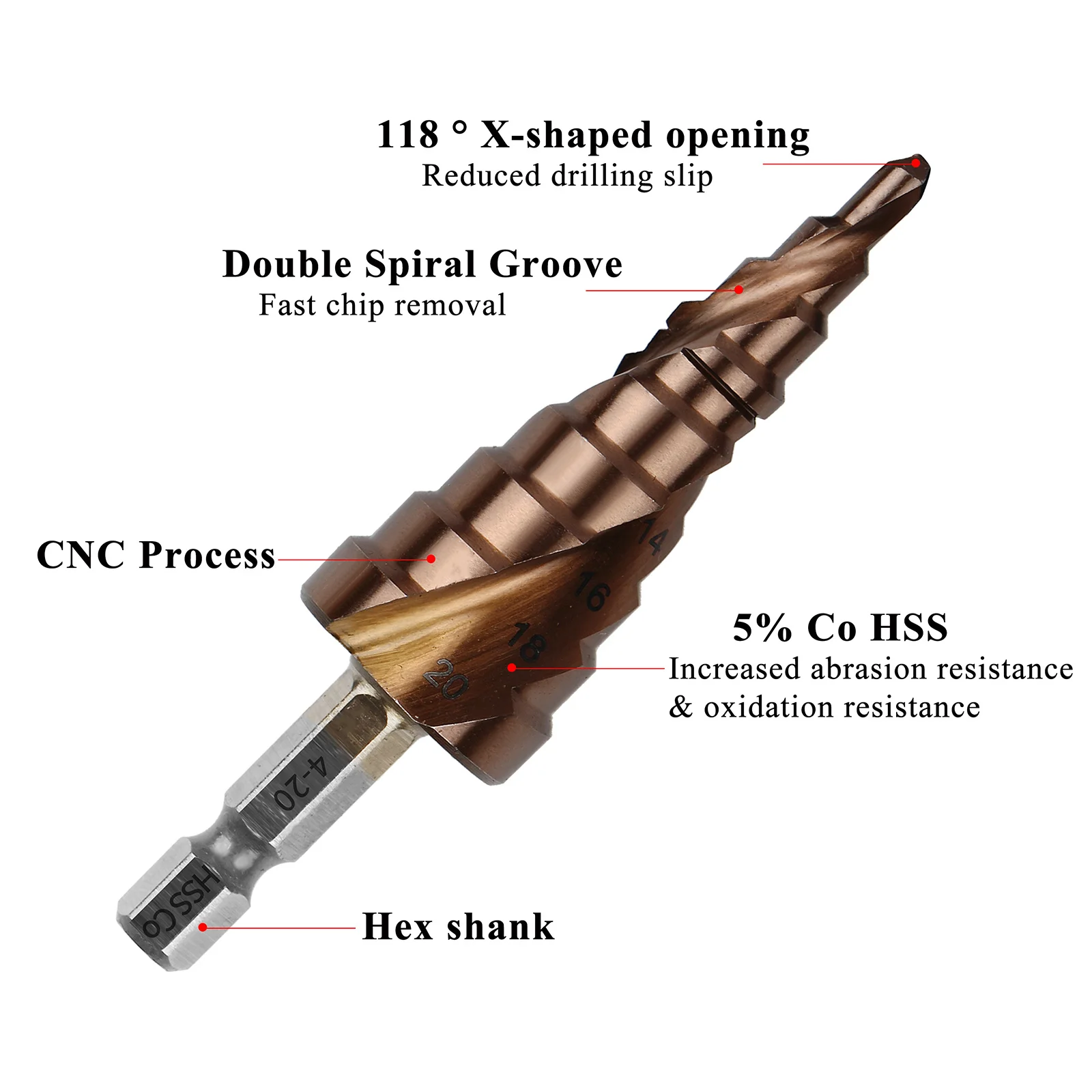 Imagem -02 - Cobalto Passo Broca Cone Passo para Metal Liga de Alumínio Aço Hss co Aço de Alta Velocidade Cônico Hex Haste Buraco Cortador Conjunto M35