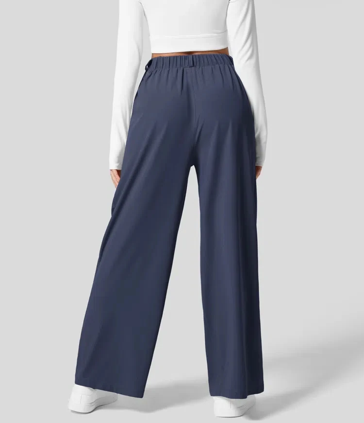 Damenhose, karierte, figurbetonte Hose mit weitem Bein und Taschen, hochtaillierte, lässige, figurbetonte Hose mit weitem Bein für Damen. – Detail 22