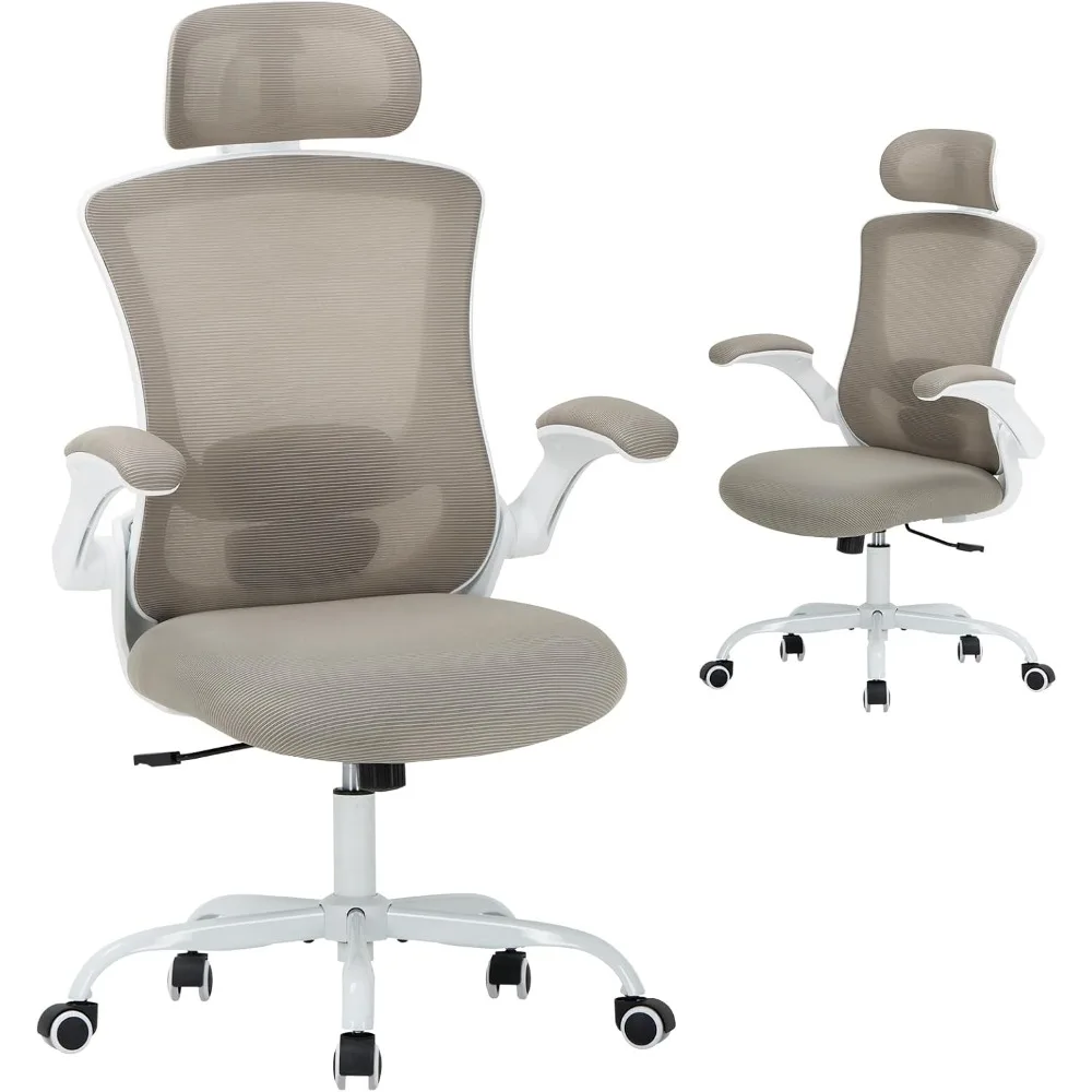 

Ergonomic Mesh Office Chair, High Back Executive Desk Chair with Adjustable Headrest and Lumbar Support, Flip-Up Arms