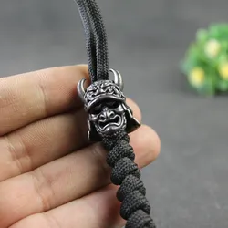 Black Japanese Eagle Nose Samurai Helmet Knife Bead Brass Woven Paracord Lanyard Pendant Outdoor EDC Umbrella Rope DIY Accessory