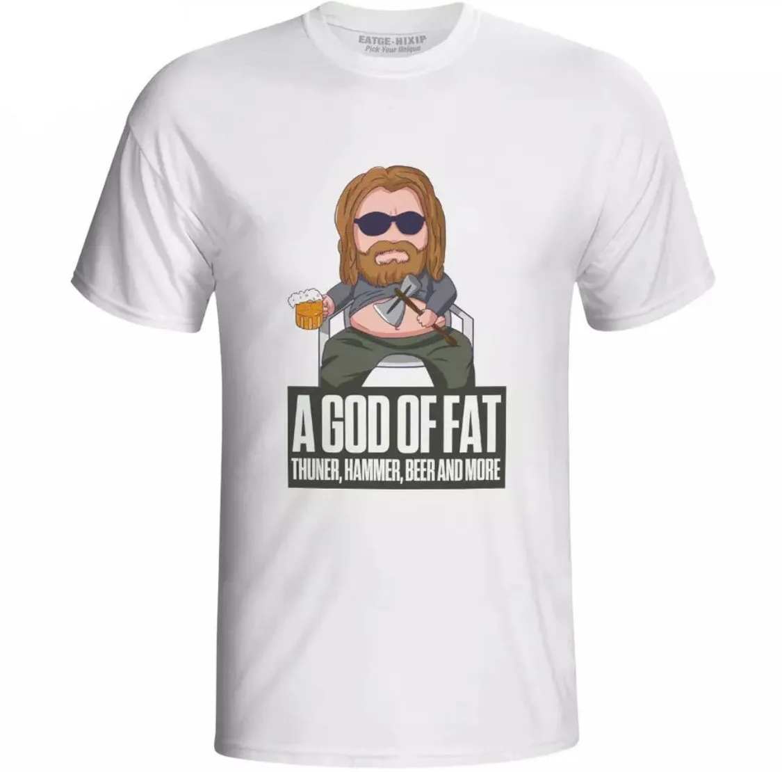 

Хлопковая футболка Fat Thor «A GOD OF FAT» — особенности юмористического толстого топора Chibi с пивом и топором, идеально подходит для фанатов Marvel Tee S-4XL