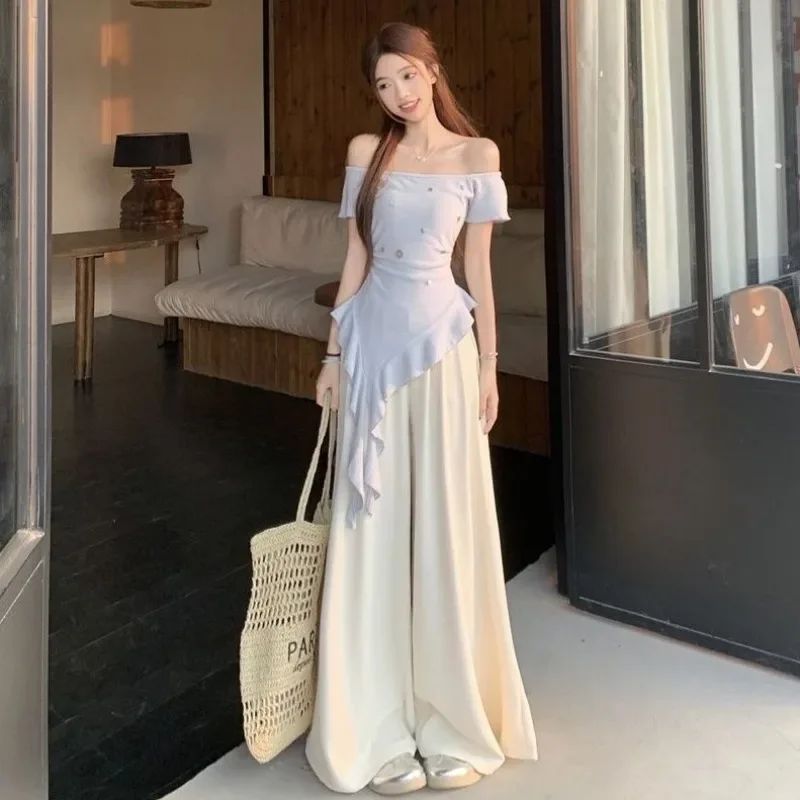 กางเกงขากว้างผู้หญิงชุดสองชิ้นเก๋และสง่างามClassy Co Ordเต็มขายส่งจํานวนมากใหม่โปรโมชั่นการจับคู่กางเกงสุภาพสตรี