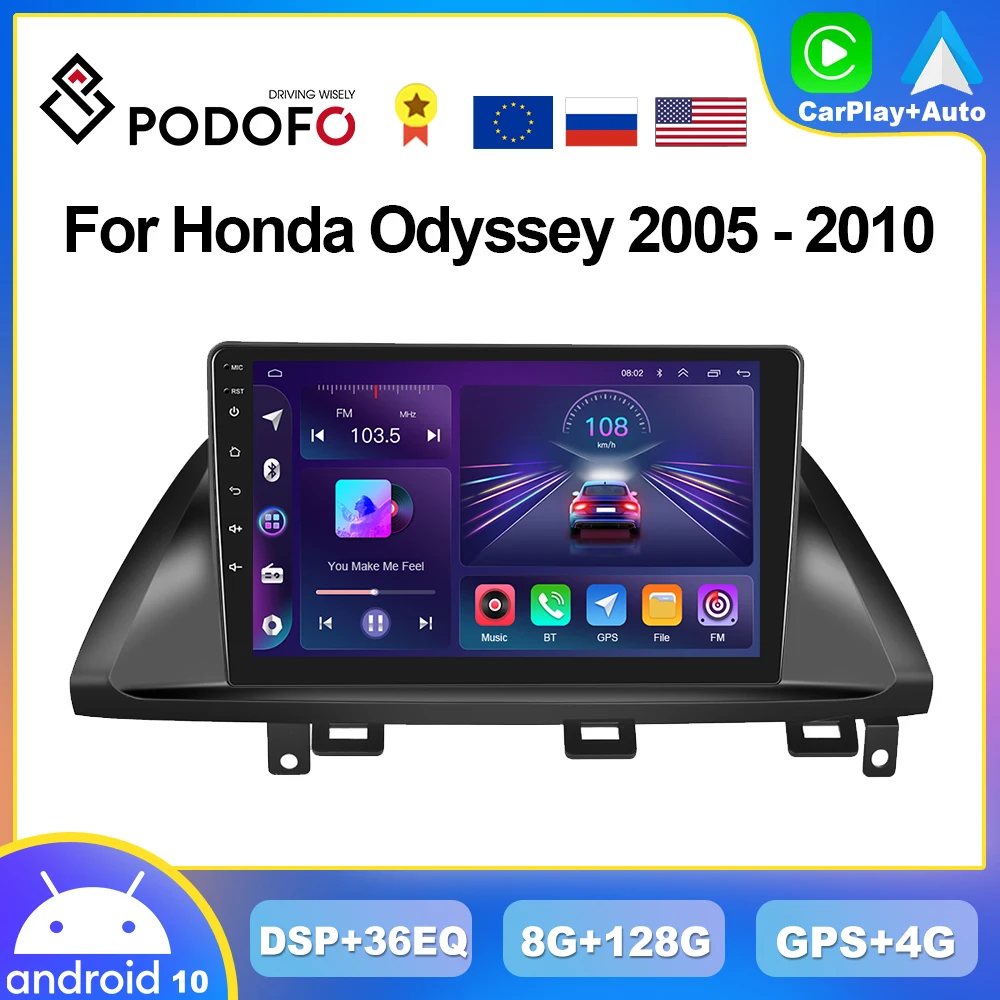 

Podofo 8G+128G CarPlay Radio For Honda Odyssey 2005-2010 Android Multimedia Player 4G GPS Stereo 2din Head Unit AI Voice DSP RDS