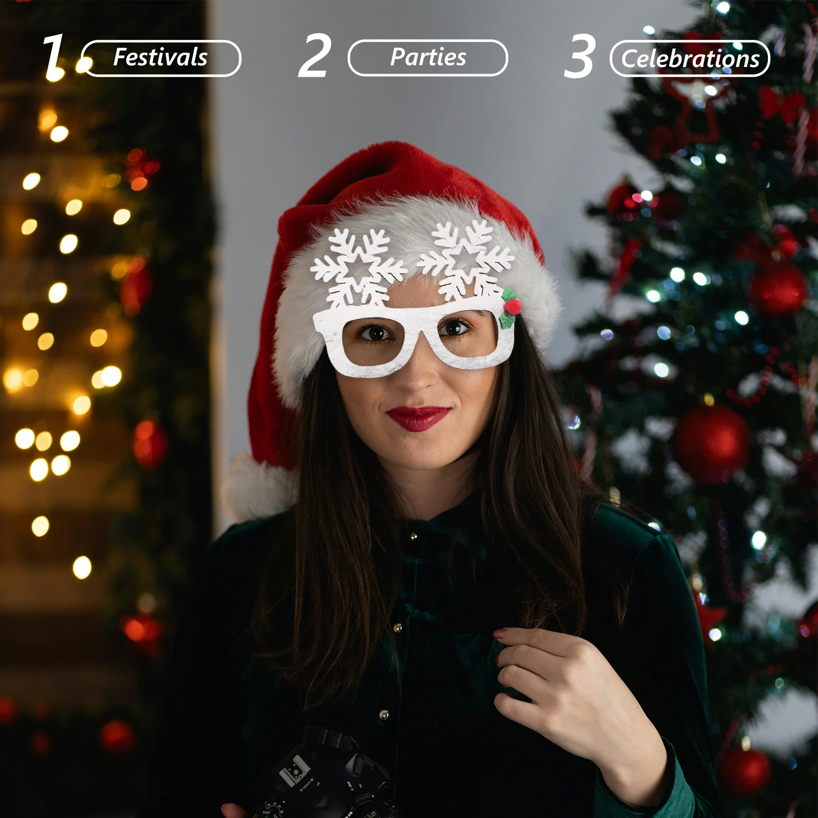 

3 Pcs Glasses Holiday Eyeglasses Frames Costume Christmas Eyewear Party Favors Supplies