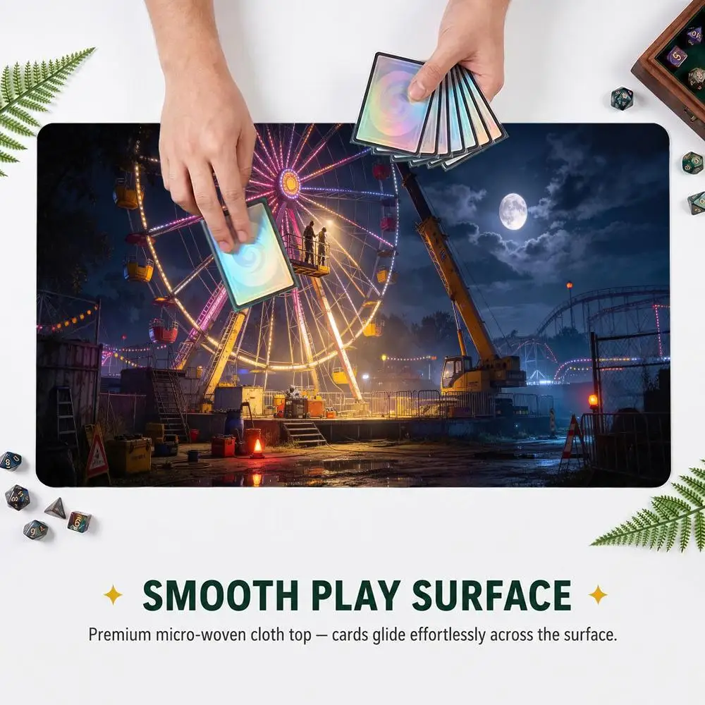 Night Amusement Park TCG Gaming Mouse Pad Extended Card Desk Mat Stitched Edge Non‑Slip Keyboard Mat For Home Office CP Game Mat