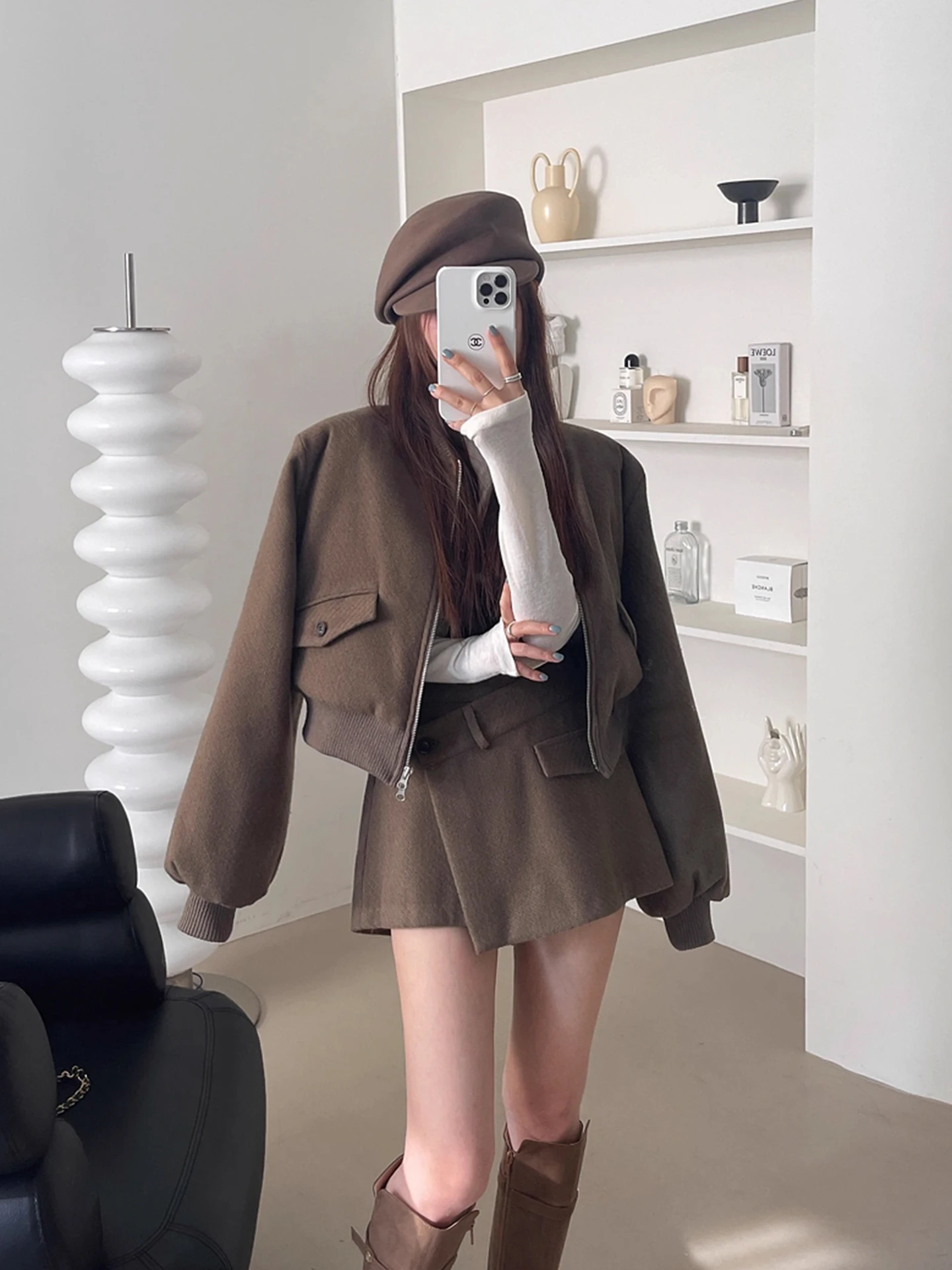 

Faionable Retro Jaet And Skirt Set Women's Autumn 2025 New Arrival Asymmetrical Skirt Pants Two-Piece Suit