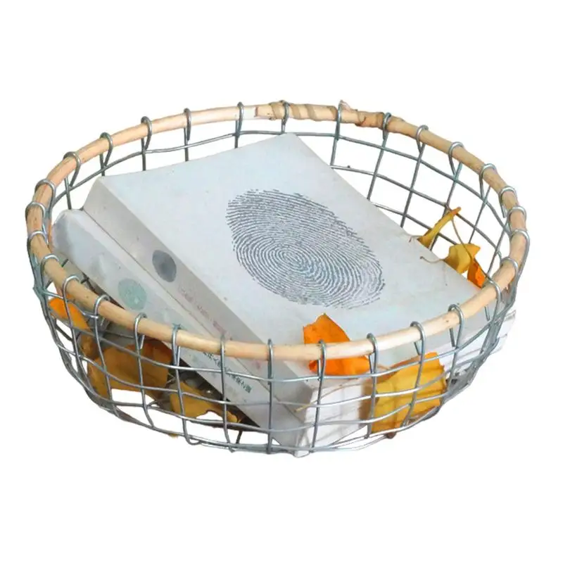 Metal Wire Fruit Basket Hand-Woven Metal Fruit Basket Retro Countertop Fruit Bowl Wire Basket For Vegetables Snack Organizer