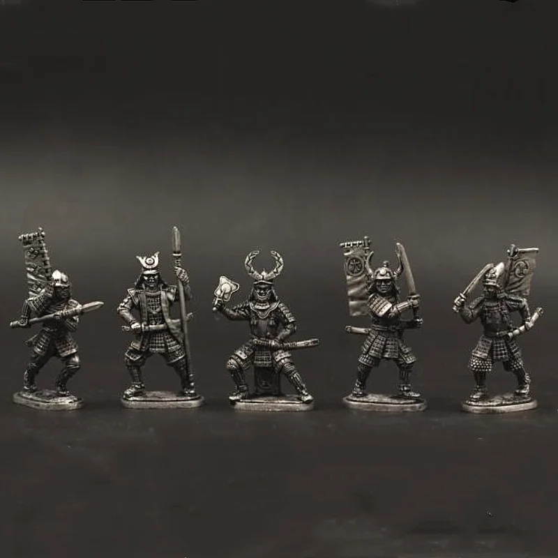 

5 PCS Small Figuirnes 1/45 40mm War Chess Tin Metal Ancient Soldier Model Japan Warring States Senior Samurai Group Decoration