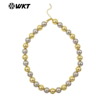 WT-JFN11 Fashion and Trendy Two-tone Mixed Beads with 18k and Ailver Round Beads Short Necklace Accessories WT-JFN11 Fashion and Trendy Two-tone Mixed Beads with 18k and Ailver Round Beads Short Necklace Accessories