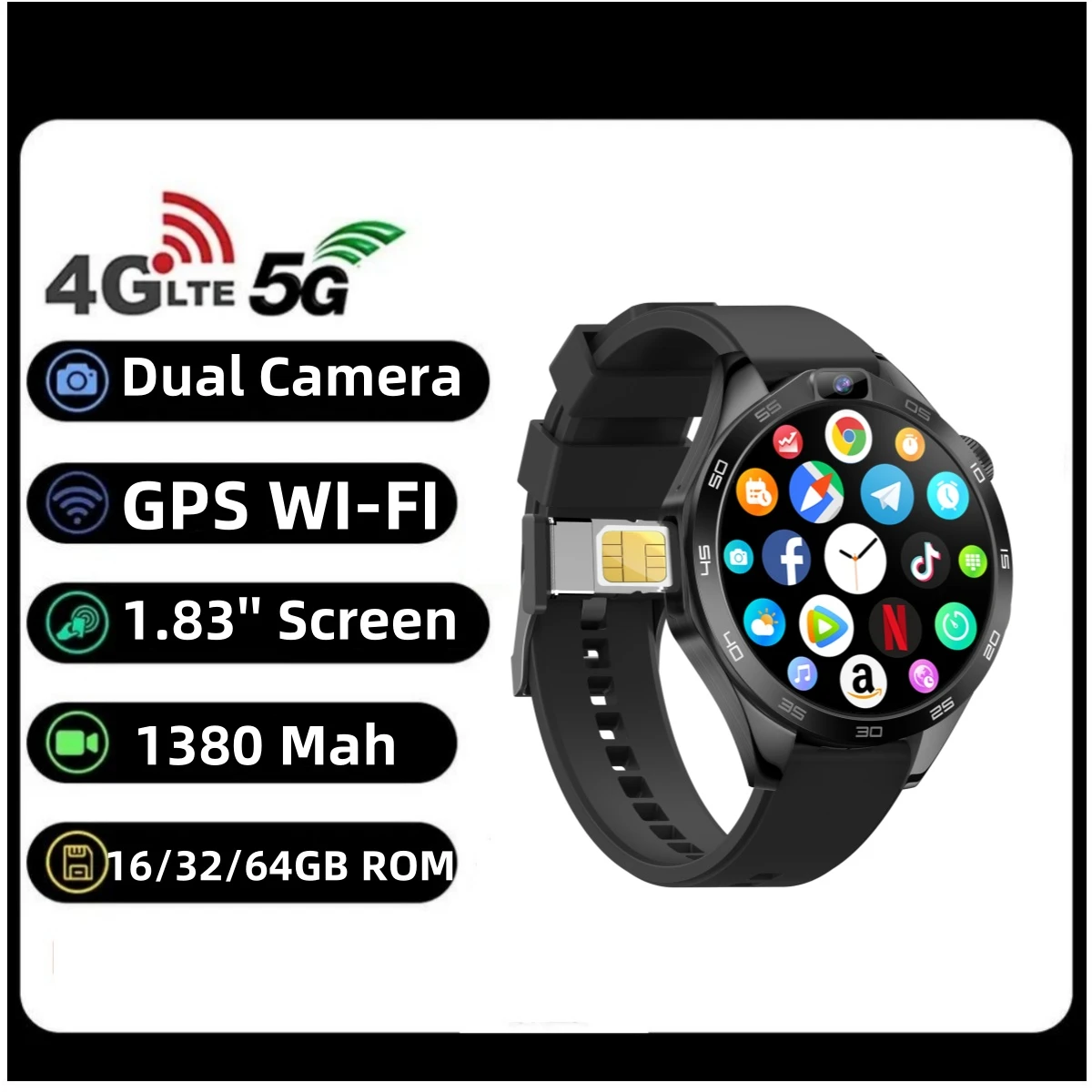 2024 New X11 4G Android Smart Watch 1.83 Screen with 400*400 IPS Dual Camera GPS WIFI IP67 Waterproof 4G Sim Card Supported