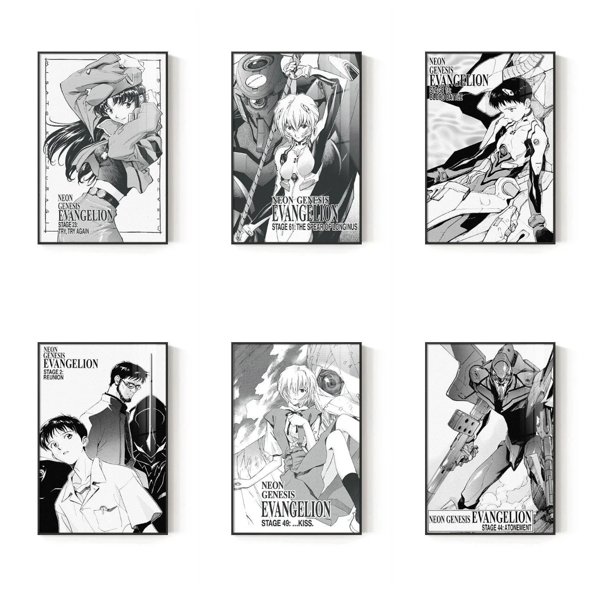 Póster de Anime EVA en Blanco y Negro, Cuadro Decorativo para Habitación de E-sports, Póster de Lona de Asuka Ayanami Rei