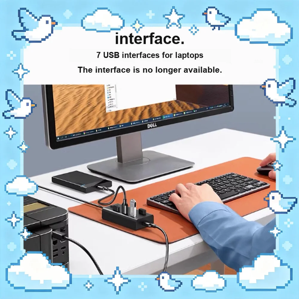 UGREEN CR130 30372 USB 2.0 Hub 7 Port Powered Splitter 0.5m for Laptop Desktop Printer Flash Drive