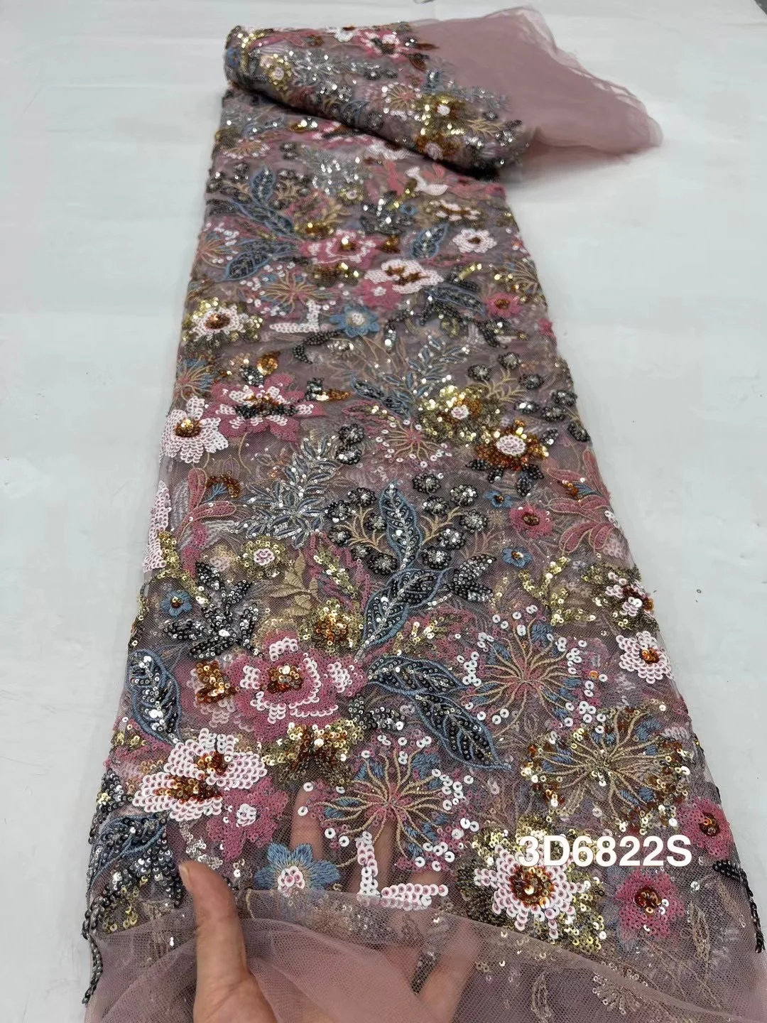 

Luxury Velvet Lace Fabric 5 Yards High Quality 2025 Black Beaded Lace Fabric Fashion Sequin African Laces Fabric For Women Dress