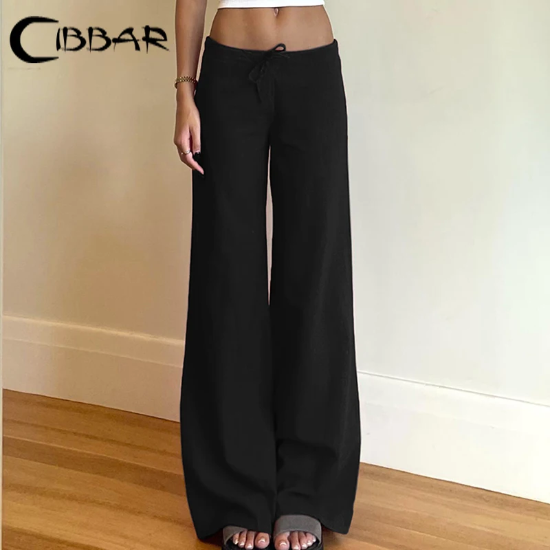 CIBBAR y2k Streetwear Solid Straight Pants Vintage 2000s Loose Bandage Low Rise Women Pants Casual Korean Fashion Trousers Basic