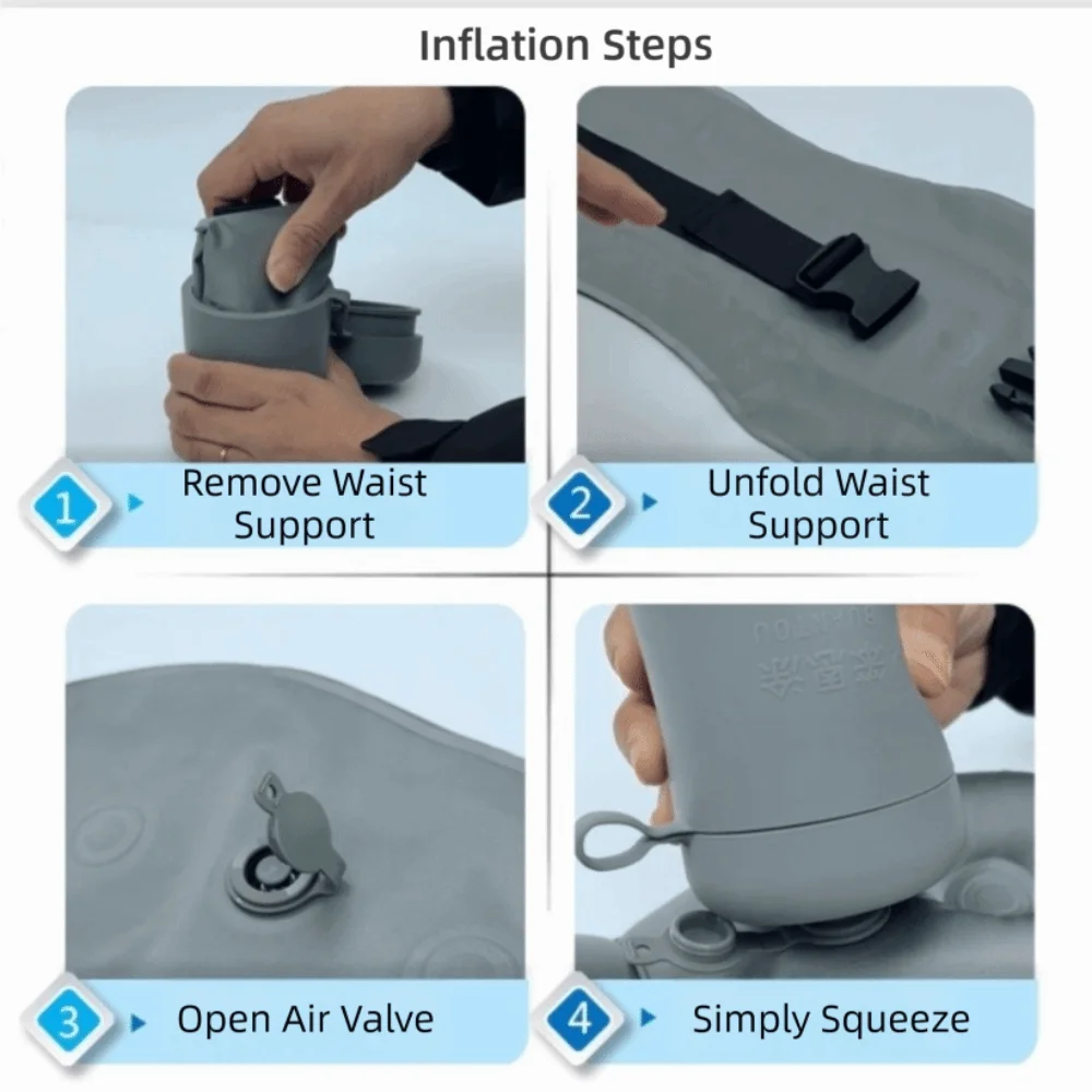Portable Inflatable Neck Pillow Folding Breathable Inflatable Lumbar Pillow Self-Inflation Adjustable Lumbar Support Cushion