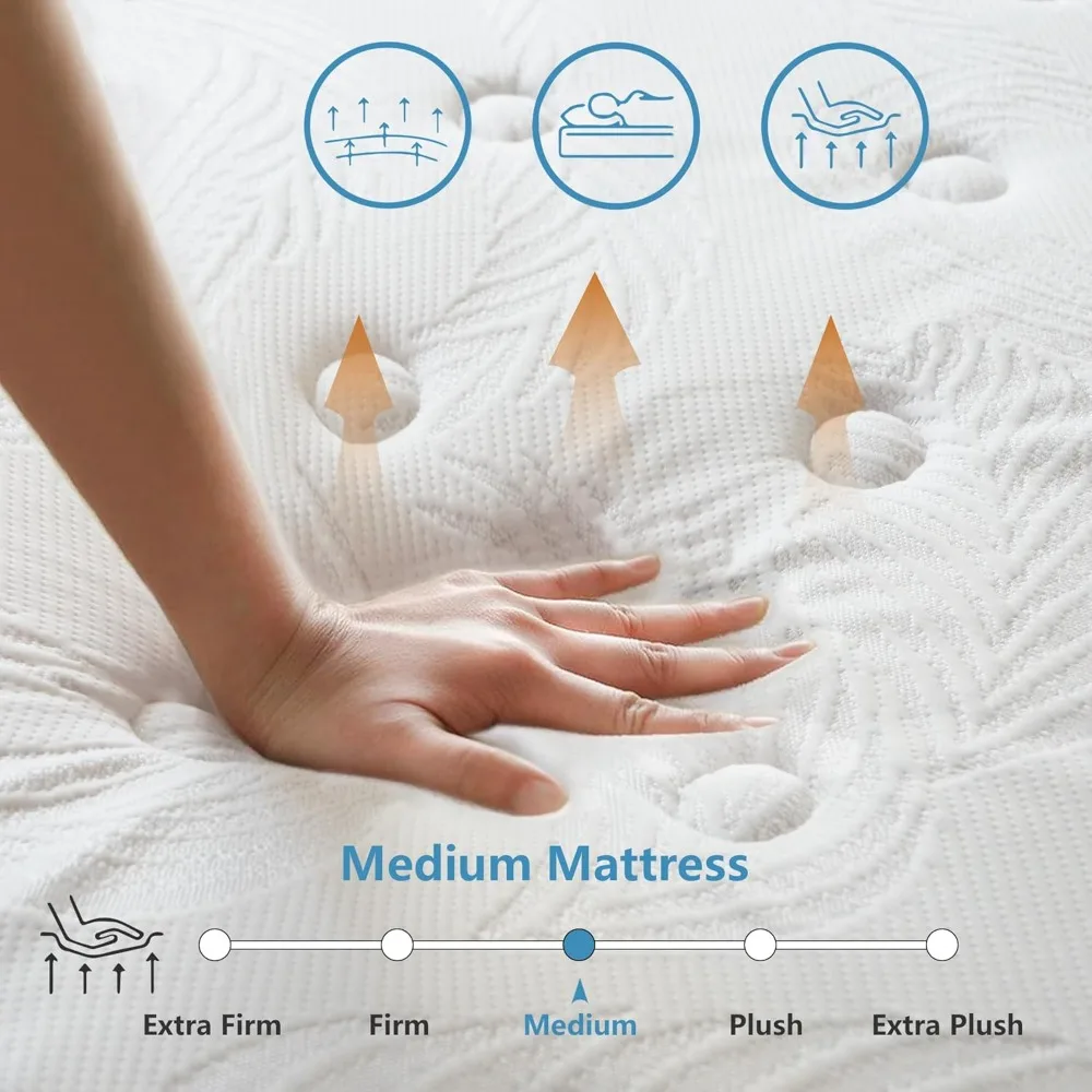 Hybrid Queen Mattress 14 Inches Medium Firm Cooling Gel Memory Foam Independent Spring Mattress in a Box for Comfortable Sleep