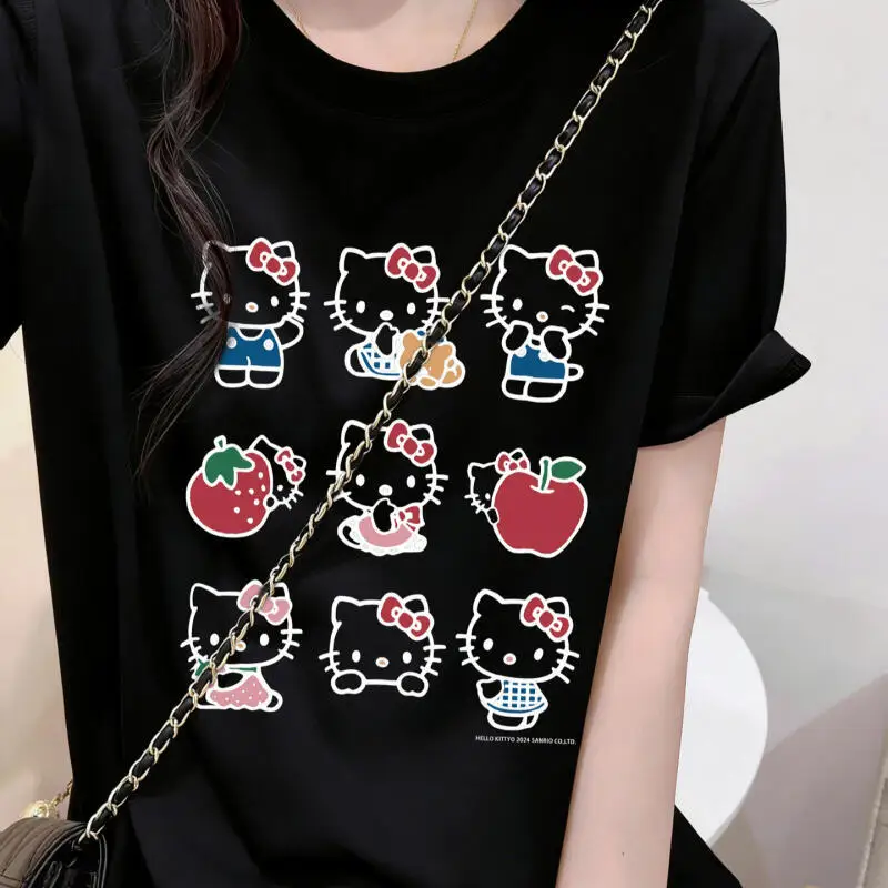 Right Shoulder Short-Sleeved Hello Kitty 2026 Spring Summer T-Shirt New Cartoon Thin Casual Women's Age-Reducing Tops Trendy Ins
