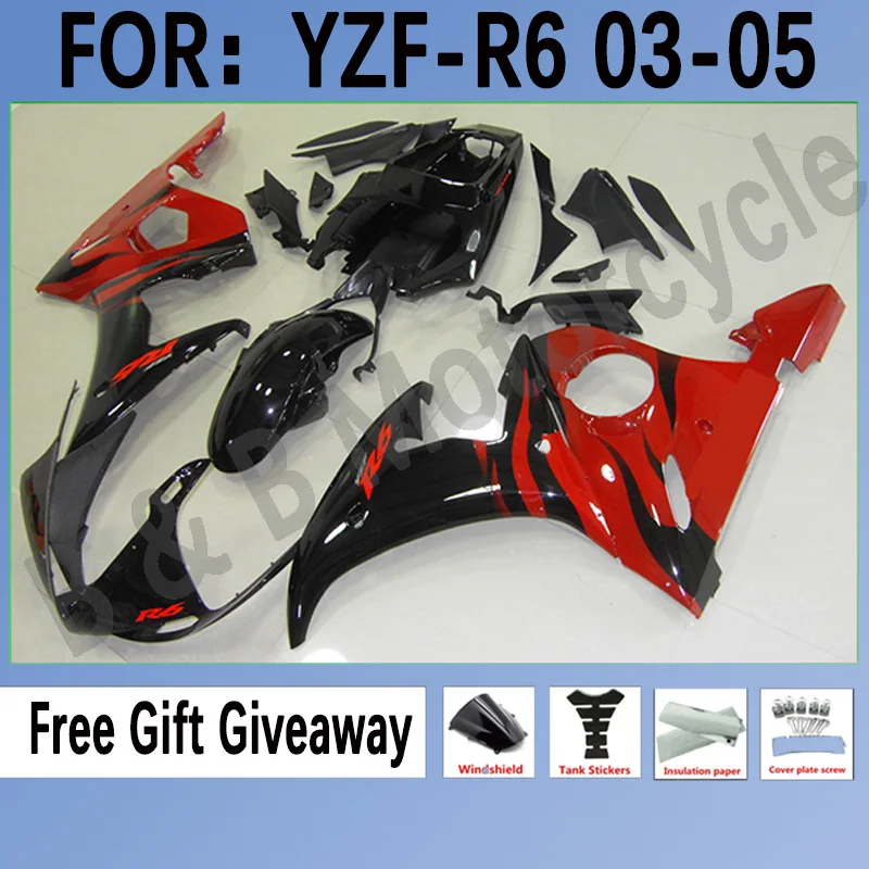

Обтекатели детали для YAMAHA YZF R6 набор 2003 2004 2005 YZF-R6 2003-2005 мотоциклетный ABS Кузов на заказ набор черного красного
