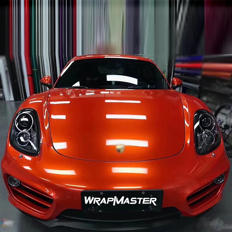 Wrapmaster 5M/10M/18M Removable PVC Sticker Auto Vinyl Wrap Super Gloss Metallic Fire Orange Car Film