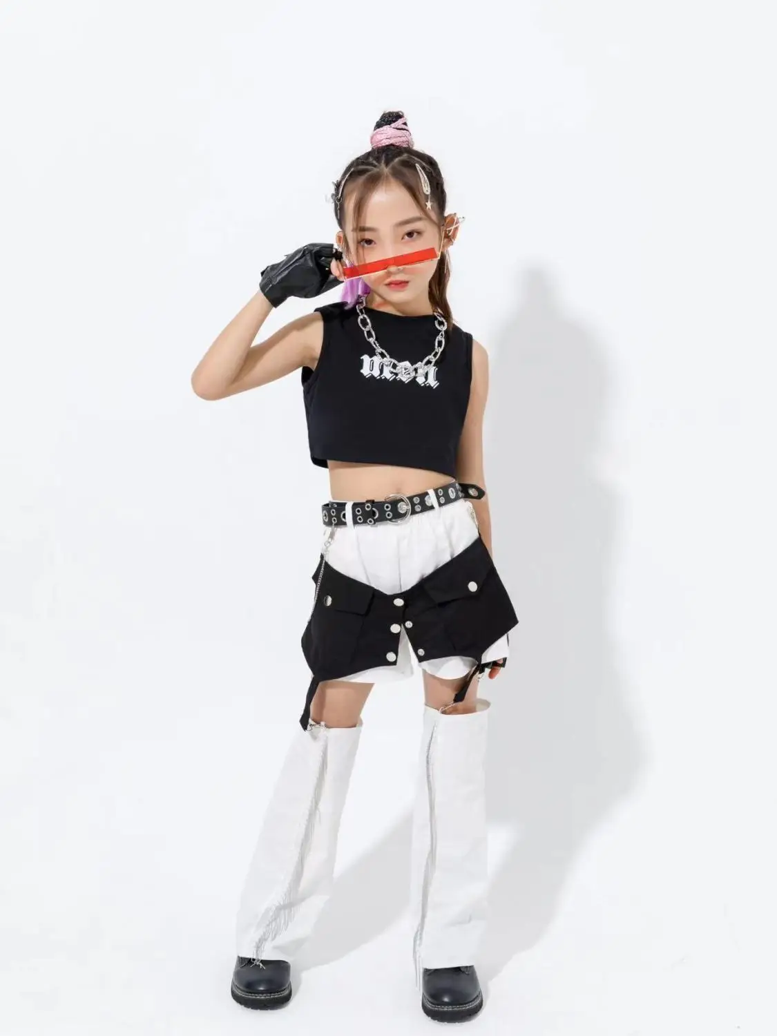 

Girl's jazz dance costume trendy cool street children's runway show costume children's hip-hop street dance dress set