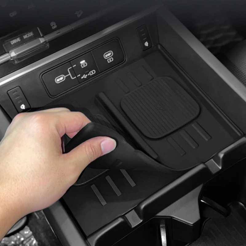 New 1 Piece For  Santa Fe 2024 Auto Interior Accessories Wireless Charger Mat Central Armrest PVC Black Mats