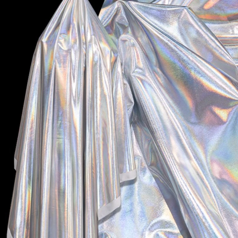 

Лазерная симфония, эластичная ткань с полиуретановым покрытием, серебряный фон для фотосъемки, украшение для куклы, мягкая ткань для дизайна сумки для одежды