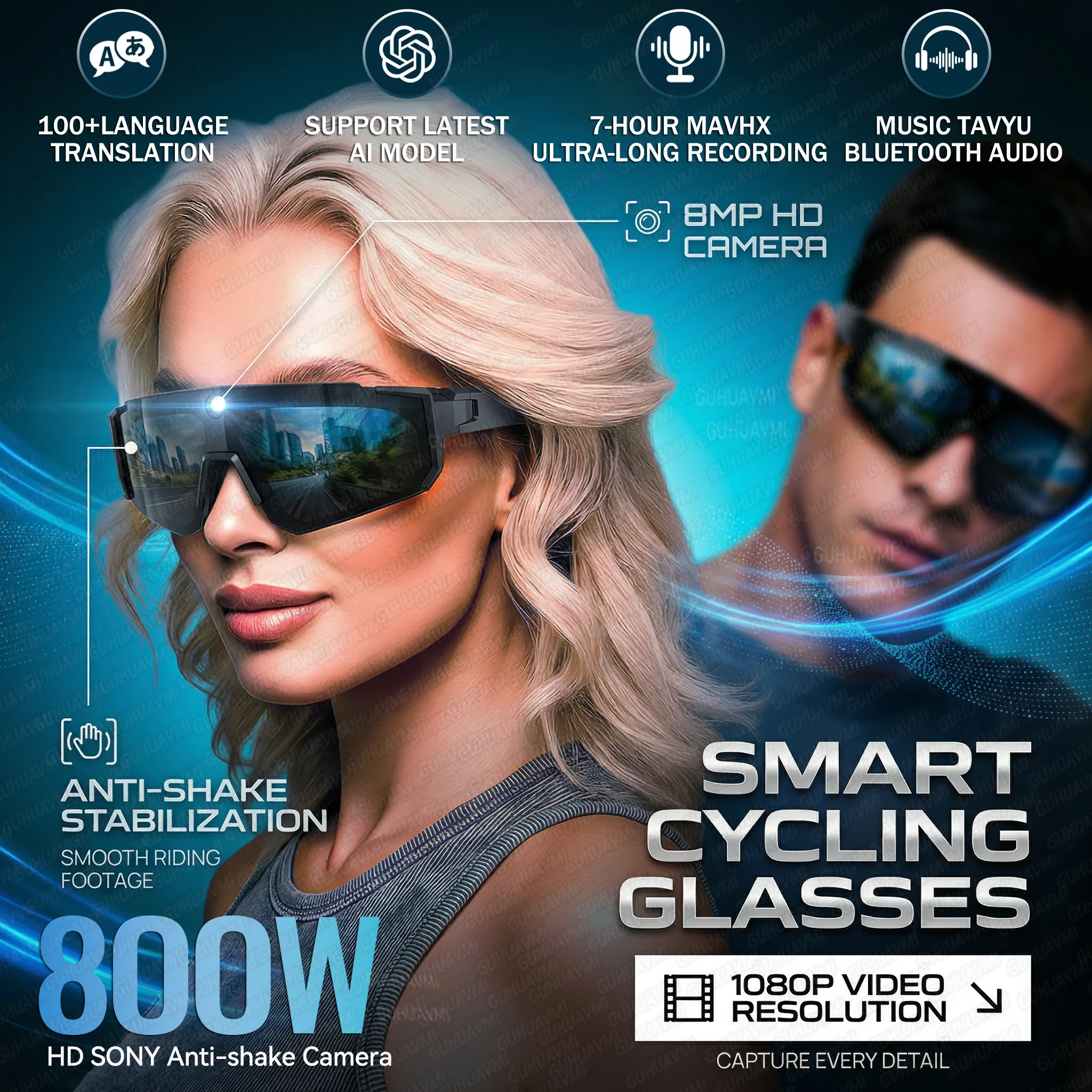 New AI Sports Smart Glasses 8MP Camera 2026 Outdoor Cycling Headphones Touch Control Windproof Bluetooth Translation Sunglasses