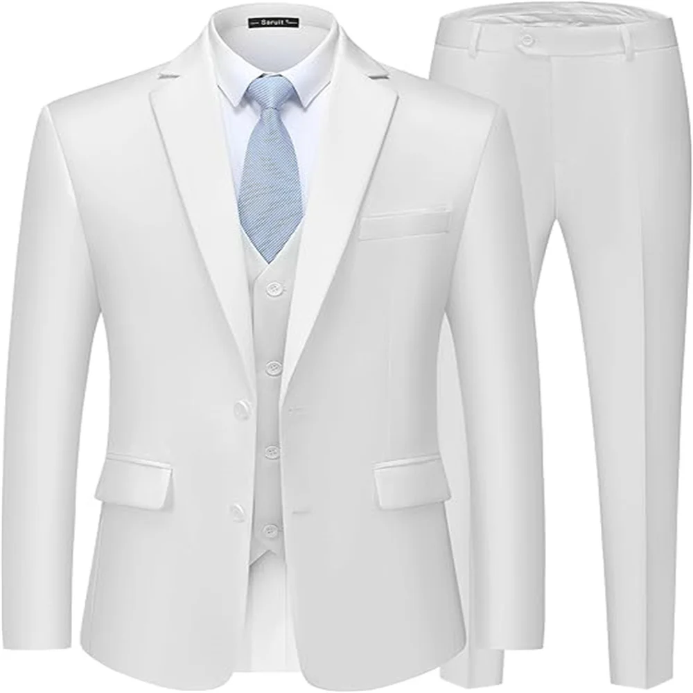 

Men's Suits Slim Fit Tuxedo Suit Set 3 Piece 2-Button Solid Prom Wedding Party Blazer Vest Pants