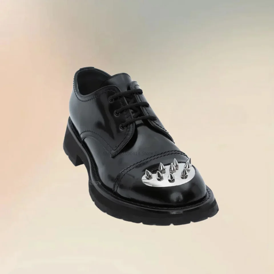 

Silver Rivets Decor Black Cross Tied Loafers Fashion Slip On Men Casual Shoes Novel Handmade Party Feast Banquet Men Dress Shoes