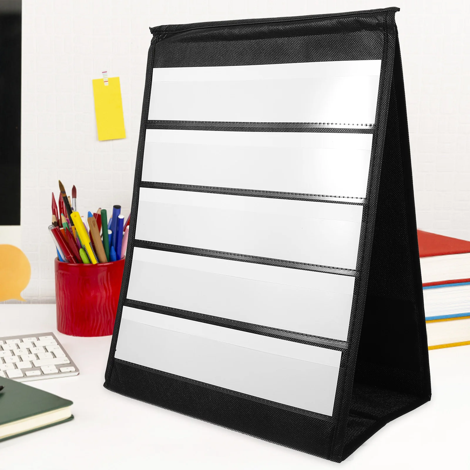 

1 set 1 Set Of Desktop Display Stand Triangular Pocket Chart For Classroom Double-Sided Slots Greeting Card Holder Business Card