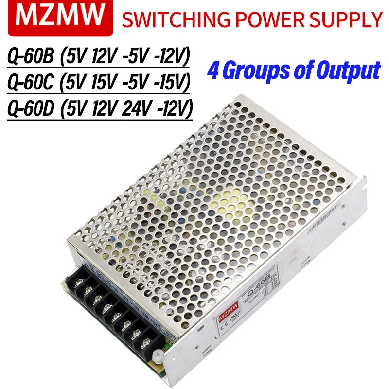 MZMW 60W Quad Output Power Supply 5V 12V 24V -5V -12V Four Way AC to DC SMPS Q-60B Q-60C Q-60D For Led Strip Driver Transformer