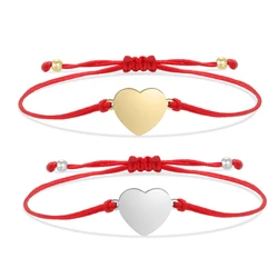 Gold-plated Stainless Steel Love Heart Charm Bracelet Women 2022 New Fashion Mirror Polished Red String Simple Party Jewelry Her