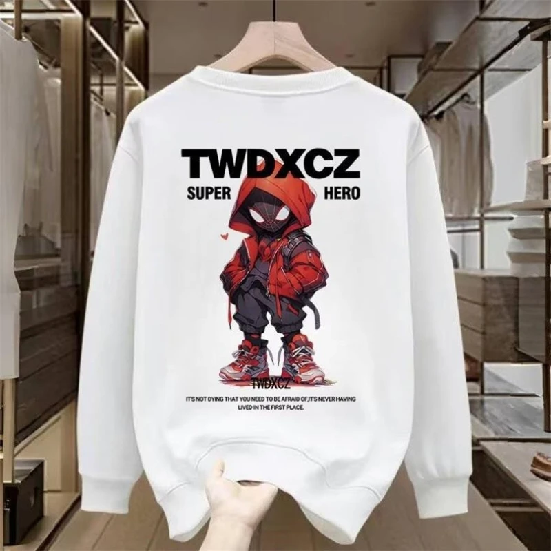 Outono moletom de algodão masculino estilo americano dos desenhos animados impresso manga longa t camisas de alta qualidade preto topo camiseta roupas
