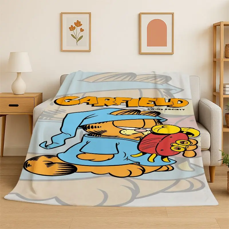 Kawaii G-Garfield Cartoon Cat Flannel Blanket,Ultra Soft Warm Plush Throw for Home Bedroom Bed Sofa Cover Office Picnic Gift Kid