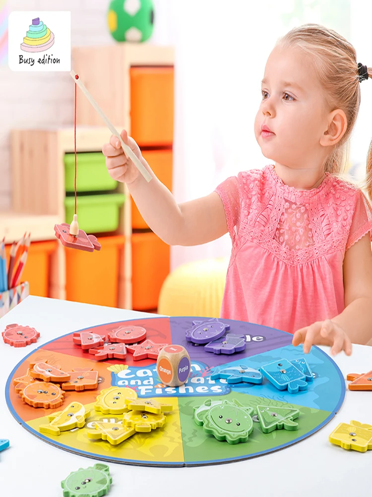 Jeu de Cognition Montessori pour enfants, jouet d'apprentissage, éducatif précoce, tri des formes de couleurs, jouets en bois pour enfants, jouet de pêche