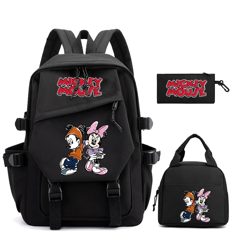 

MINISO 3Pcs/set Mickey Mouse Printed Backpack with Lunch Bag for Girl Boy Student Teenager Bookbag Schoolbag Rucksack