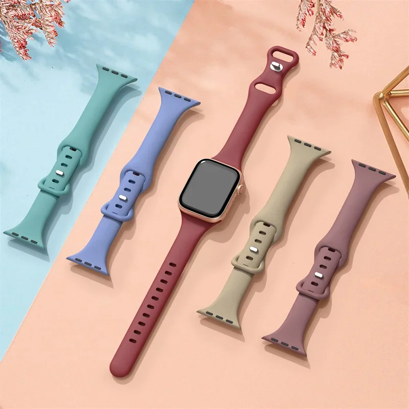 Slim Silicone band For apple watch 10 46mm straps series 9-8-7 41mm 45mm 44mm 40mm waterproof bracelet iwatch 7 6 5 4 SE Strap