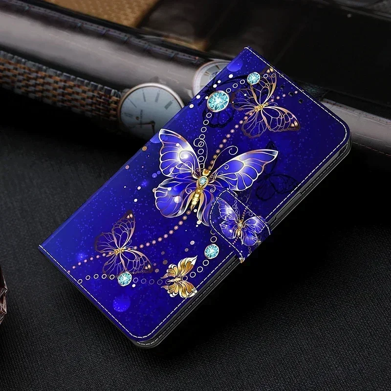 Cute Butterfly Flower Painted Case For Xiaomi 11 Lite 5G NE 13 Pro Mi 13T Pro 12T 11T Magnetic Leather Card Slot Flip Back Cover