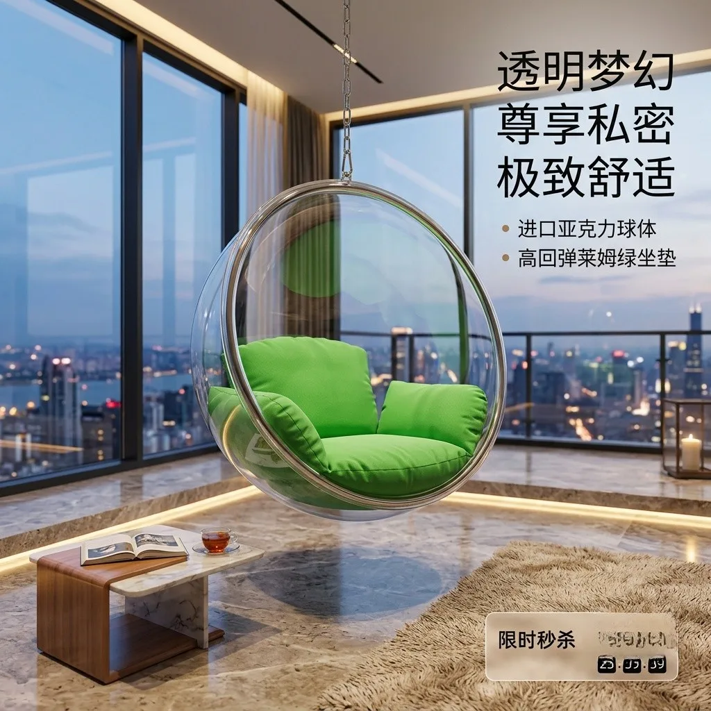 Shaking swing hanging chair Nordic Internet celebrity bubble space acrylic hemisphere transparent glass indoor ins