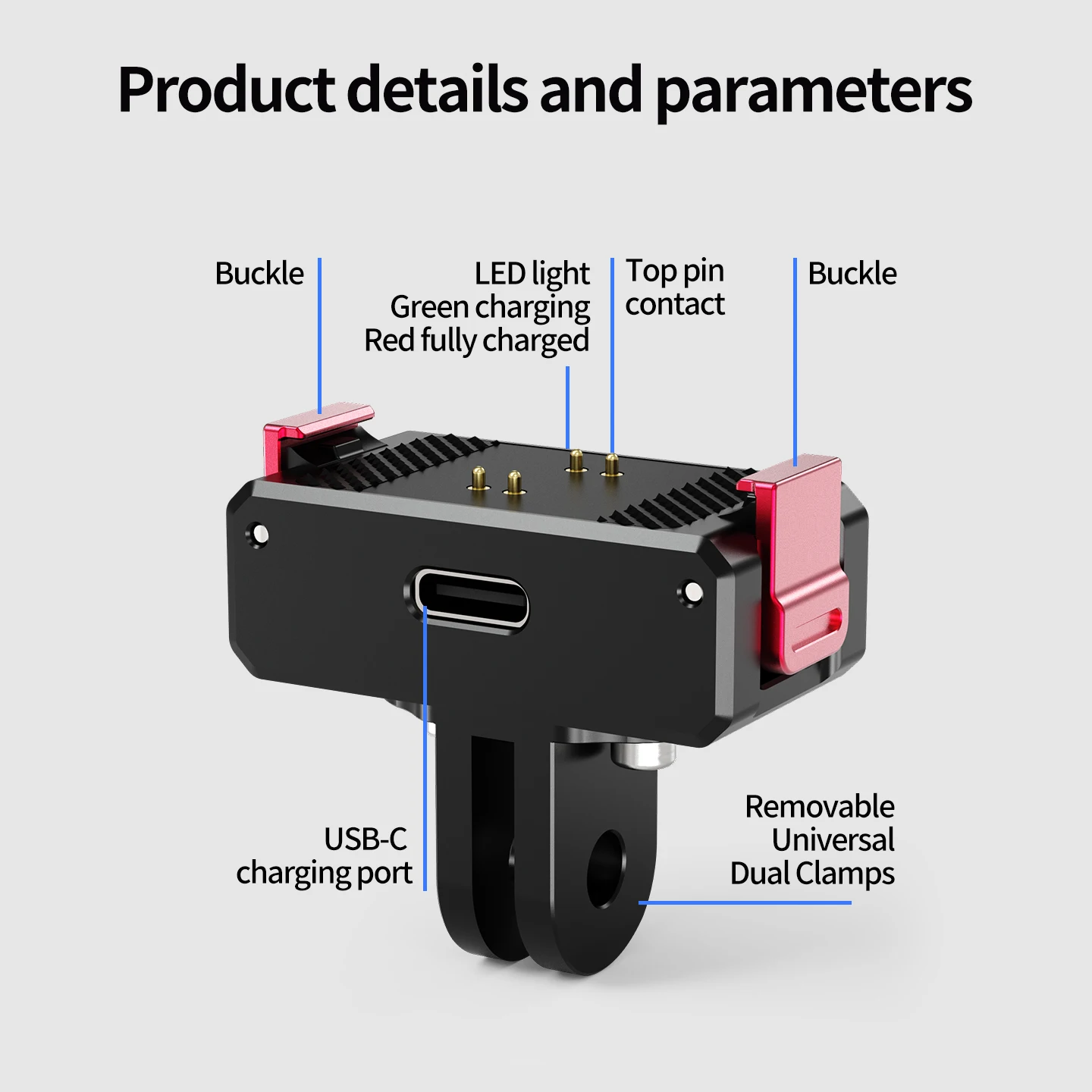 Langlebige Aluminium-Magnetische Schnellverschluss-Ladestation für DJI Osmo Nano Action-Kamera Magnet-Doppelbefestigung Kugelkopf Fahrradhalterung – Detail 3