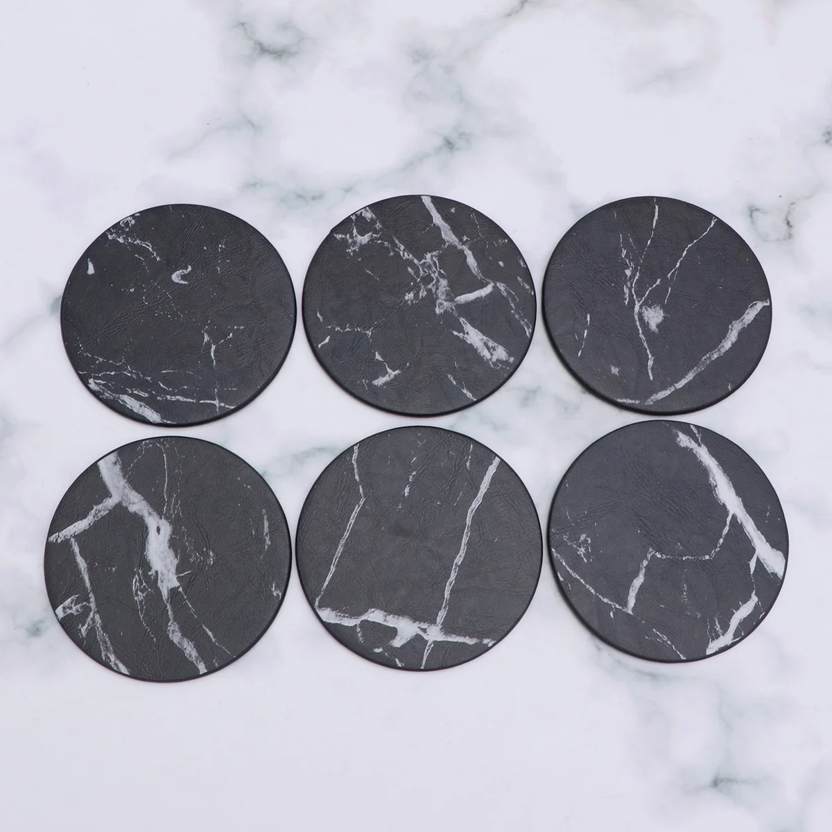 

Coasters Pu Cup Mat Non-Slip Heat Resistant For Home Cafe Restaurant Table Protection Round Black Placemat