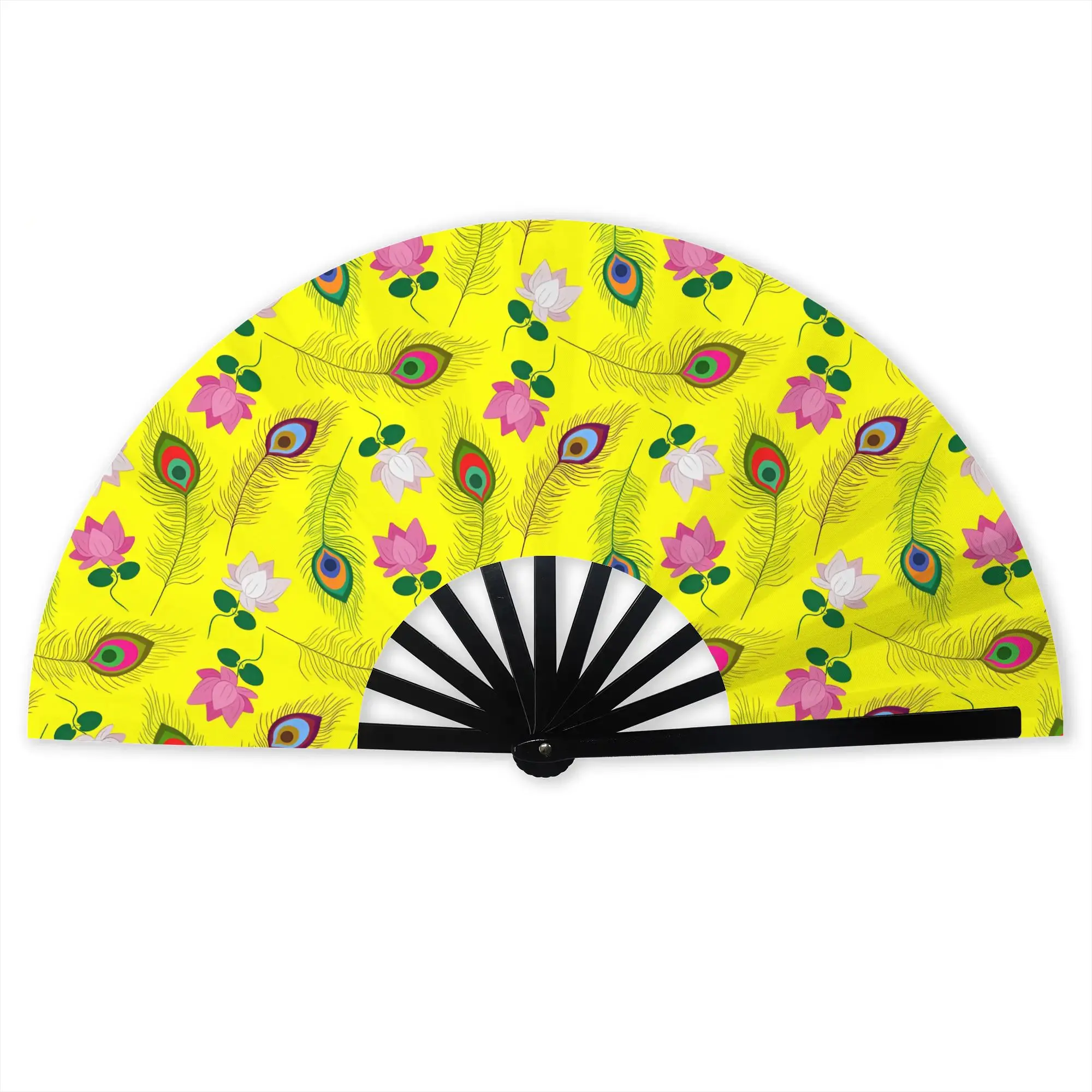 Peacock Feather Folding Hand Fan Custom  Polyester Fabric Fan Cool Summer Accessory Decorative Fans