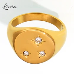 Liora Stainless Steel Round Rings For Women Star Rhinestone Wedding Bands Charm Mujer Rings Waterproof Gold Silver Color Jewelry